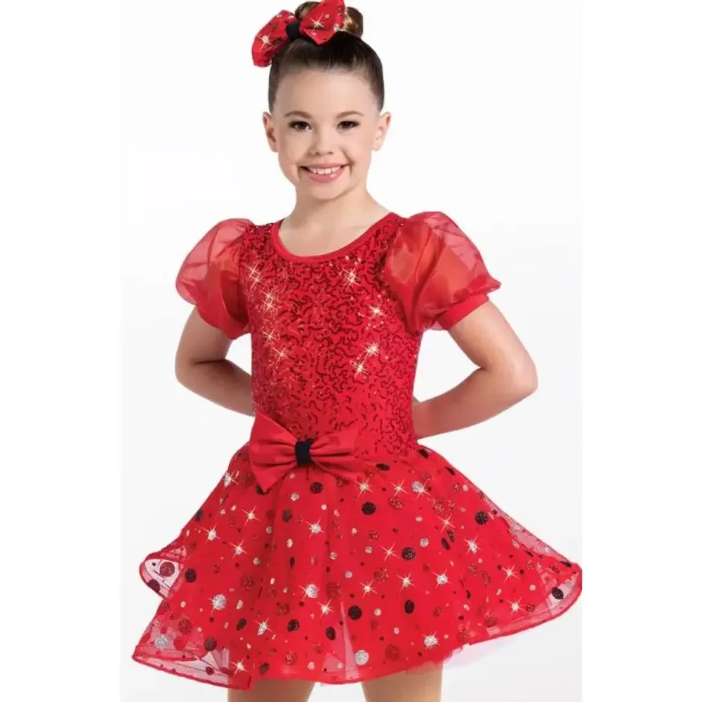 Pre-Owned Dance Costume Weissman 14373 Small Child Red Polka Dot Jazz Tap Sequin